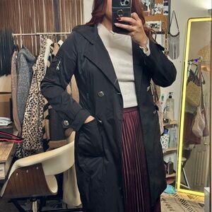 Steve Madden Black Trench/ Rain Coat – Size Womens Large – Hooded, Lightweight